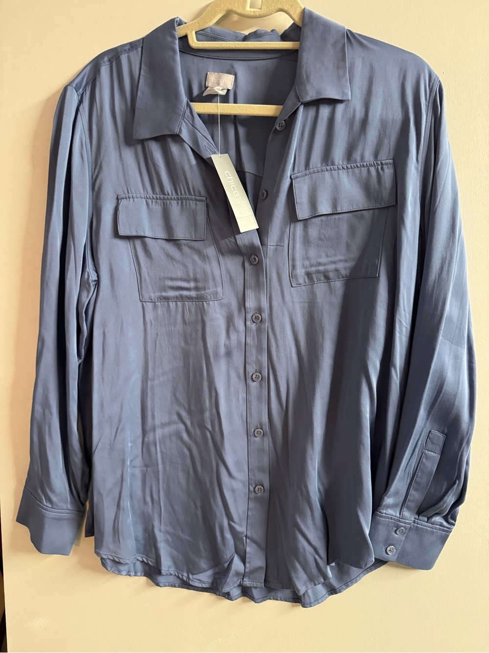 Women’s Blue Modal Button-Up Shirt - Lightweight Long Sleeve, Chico’s 2